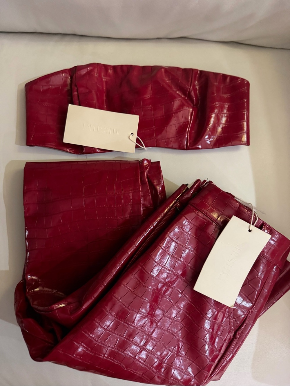 Burgundy Red Croc-Embossed Pant and Top Set